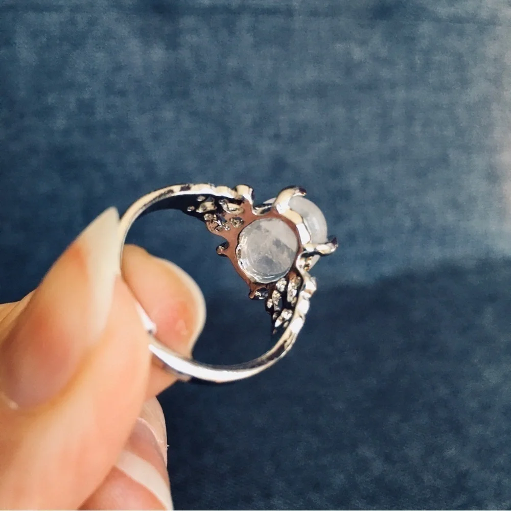 Light Pink Rose Quartz Stone + Silver Fashion Ring
